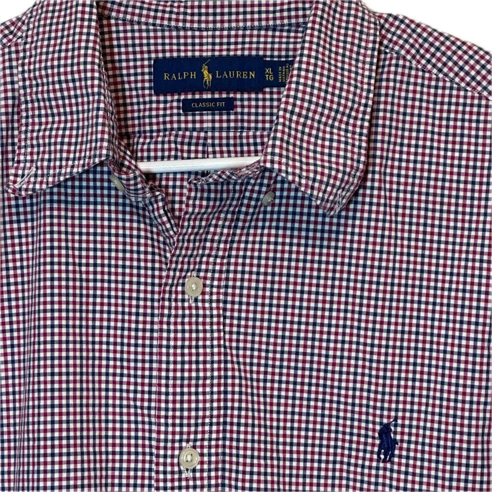 Polo Ralph Lauren Shirt Mens XL Classic Fit Gingham Check Navy Red Long Sleeve